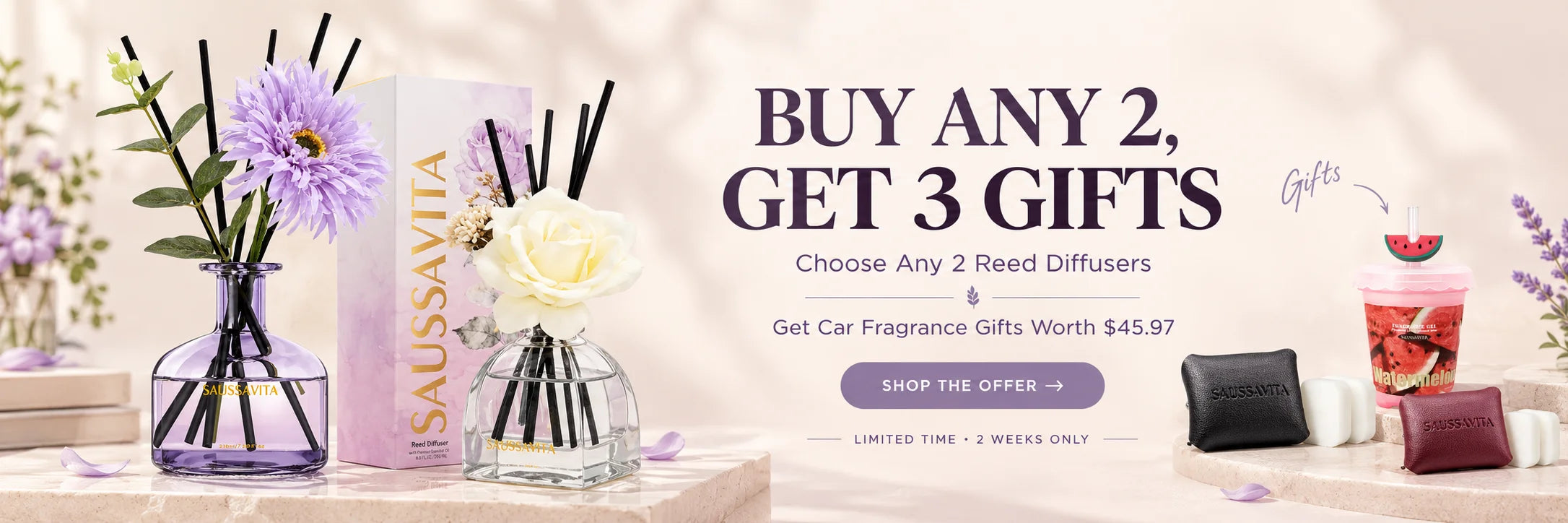 Buy any 2 diffusers, get 3 car diffusers free